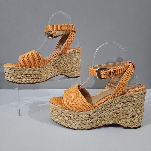 Sam Edelman April Espadrille Wedge Sandal Womens 9.5 Raffia Orange Platform NEW - Picture 2 of 13